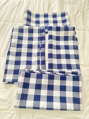 Classic Gingham Country Farmhouse Style Valance Set of 4 Blue and White 58x16 in